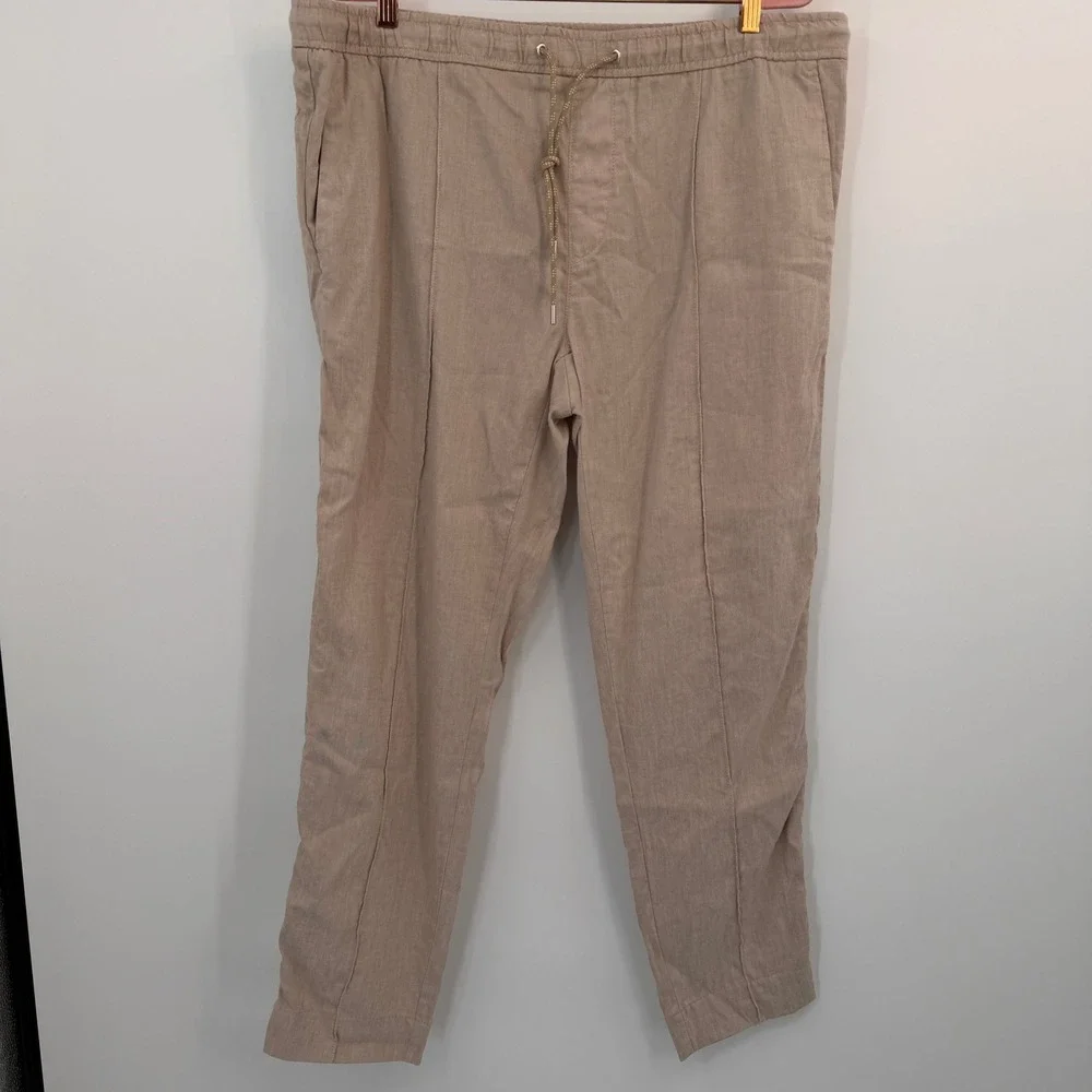 Michael Kors Men XXL Tan Linen Blend Elastic Drawstring Jogger Pants Khaki Beach